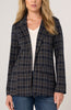 Image of Liverpool Open Front Plaid Print Boyfriend Blazer - Navy/Tan