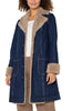 Image of Liverpool Sherpa Trim Button Front Closure Long Denim Jacket - Rinse Wash Blue/Taupe