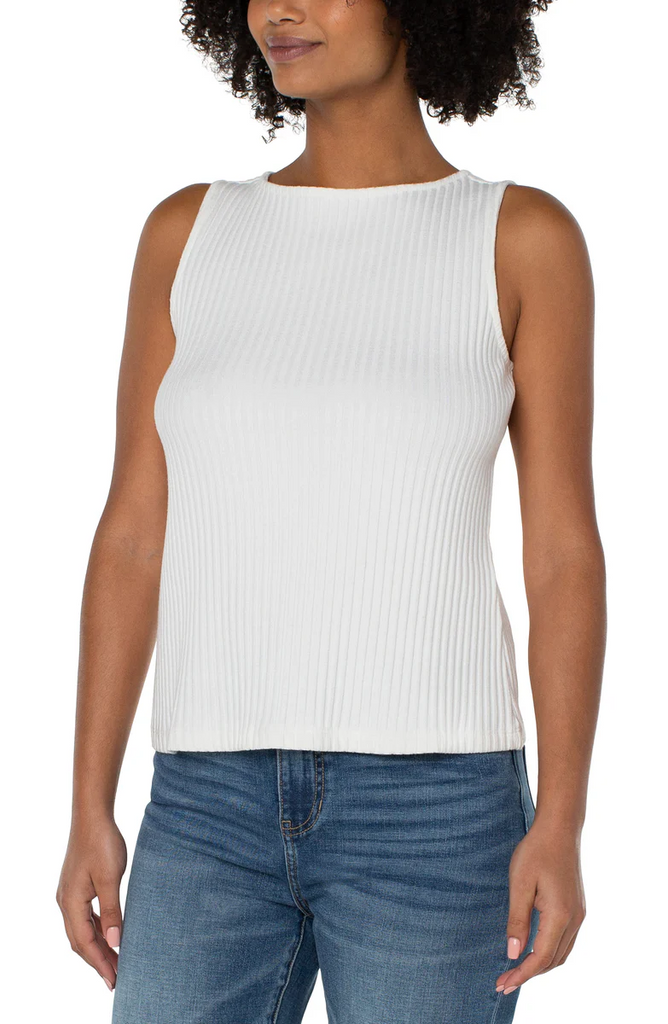 Liverpool Sleeveless Rib Knit Boat Neck Top - Snow
