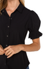 Image of Liverpool Snap Front Closure Puff Sleeve Shirt - Black