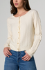Image of Liverpool Button Front Closure Ruffle Detail Long Sleeve Cardigan Sweater - Cream