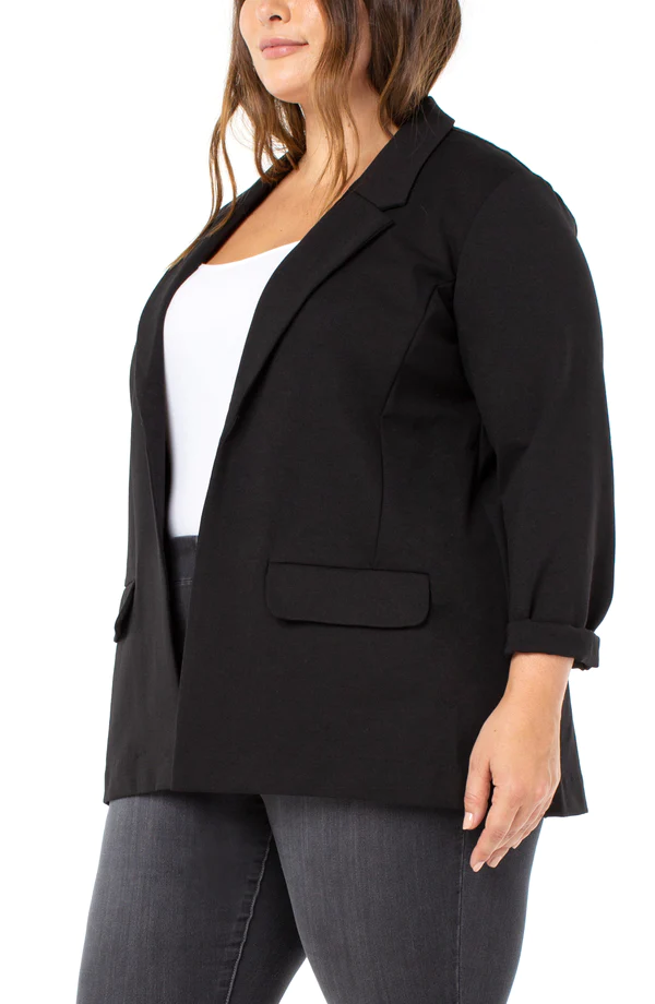 Liverpool Plus Size Open Front Boyfriend Blazer with Princess Darts - Black