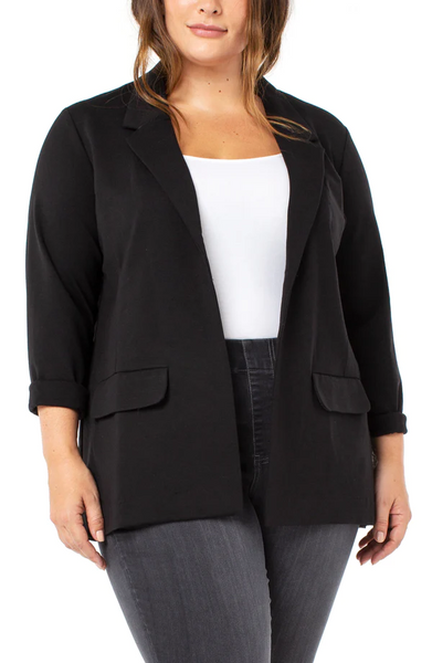 Liverpool Plus Size Open Front Boyfriend Blazer with Princess Darts - Black