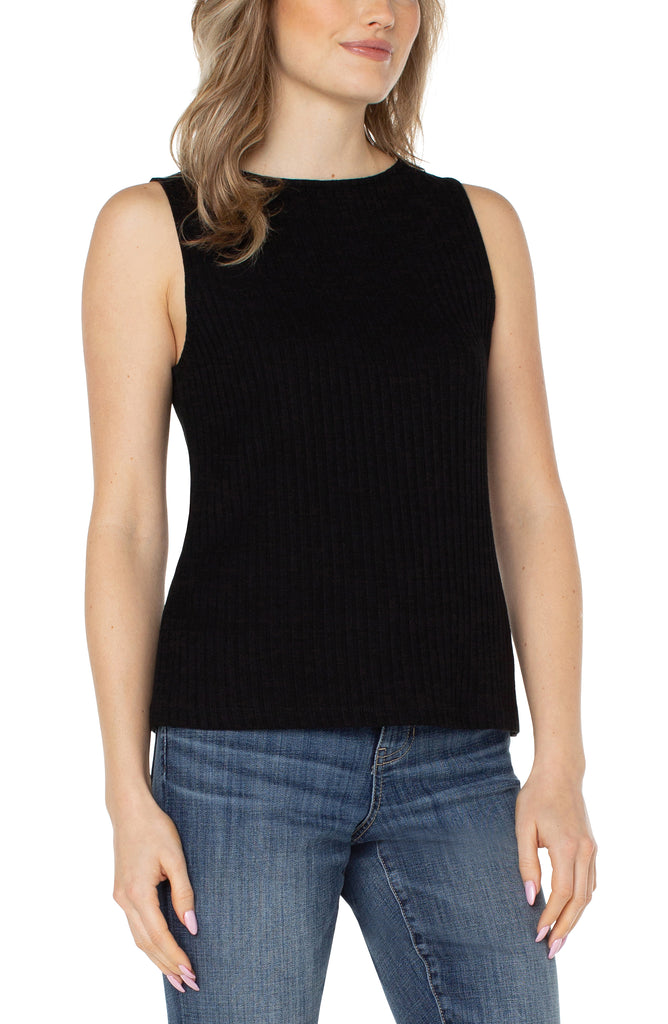 Liverpool Sleeveless Rib Knit Boat Neck Top - Black