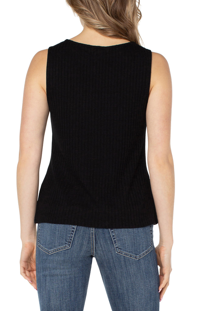 Liverpool Sleeveless Rib Knit Boat Neck Top - Black