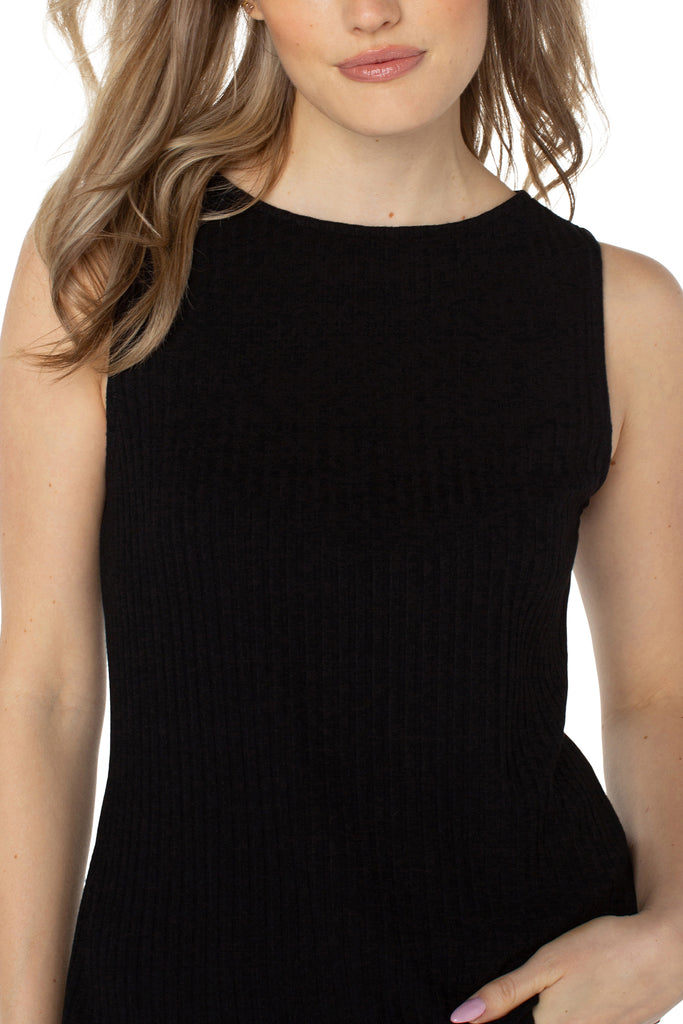 Liverpool Sleeveless Rib Knit Boat Neck Top - Black