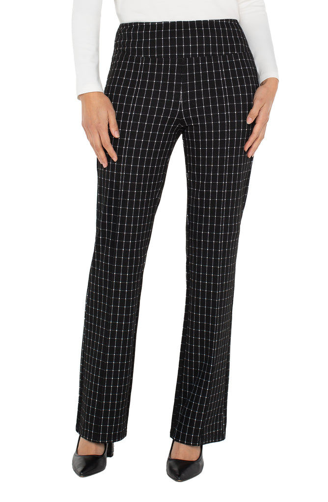 Liverpool Pearl Pintuck Flare Windowpane Check Pant - Black/White