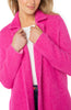 Image of Liverpool Notched Lapel Open Front Herringbone Eyelash Knit Coatigan - Deep Raspberry Pink