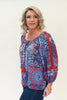 Image of Lola P. Paisley Print Tassel Detail Top - Blue/Red/Multicolor *Take 25% Off*