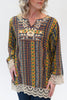 Image of Lola P. Embroidered Lace Trim Top - Multicolor *Take 25% Off*