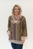 Image of Lola P. Embroidered Lace Trim Top - Multicolor *Take 25% Off*