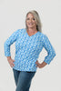 Image of Lulu-B V-Neck Sea Turtle Print 3/4 Sleeve Top - Blue/White