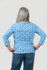 Image of Lulu-B V-Neck Sea Turtle Print 3/4 Sleeve Top - Blue/White