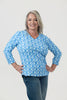 Image of Lulu-B V-Neck Sea Turtle Print 3/4 Sleeve Top - Blue/White