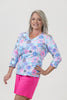 Image of Lulu-B V-Neck Fireworks Print 3/4 Sleeve Top - Multicolor