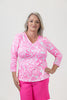 Image of Lulu-B V-Neck Hibiscus Print 3/4 Sleeve Top - Pink/White