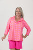 Image of Lulu-B Ruffle Neck Chevron Print Top - Pink/Multicolor
