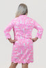 Image of Lulu-B Scallop Trim 3/4 Sleeve Coral Print Dress - Pink/White