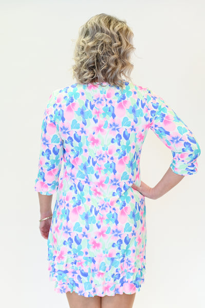 Lulu-B Pastel Floral Print Ruffle Trim Dress - Multicolor *Take 35% Off*