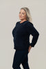 Image of Lulu-B Crew Neck Long Sleeve Chenille Sweater with Pockets - Navy