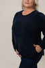 Image of Lulu-B Crew Neck Long Sleeve Chenille Sweater with Pockets - Navy
