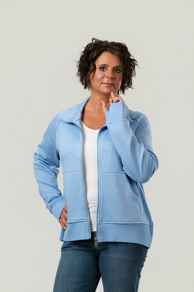 Lulu-B Scuba Knit Zip Front Jacket - Clear Light Periwinkle