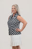 Image of Lulu-B Rope Print Sleeveless Ruffle Neck Top - Black/White