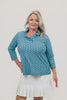 Image of Lulu-B Ruffle Neck Rope Print 3/4 Sleeve Top - Navy/Turquoise