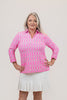 Image of Lulu-B 3/4 Sleeve Polo Collar Geometric Print Top - Pink/White/Green