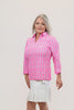 Image of Lulu-B 3/4 Sleeve Polo Collar Geometric Print Top - Pink/White/Green