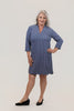 Image of Lulu-B Scallop Trim 3/4 Sleeve Rope Print Dress - Navy/White