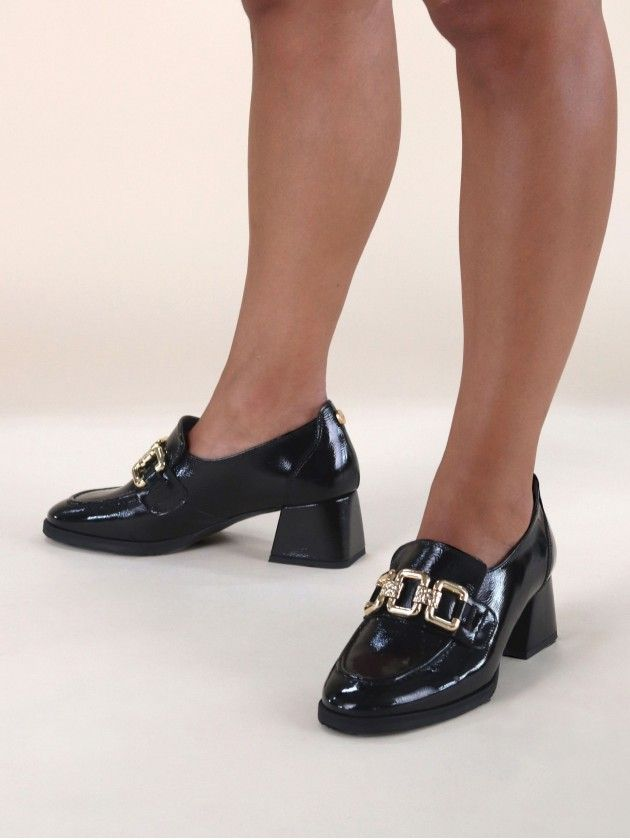 MLV Shoes Carolina Patent Leather Block Heel Loafer - Black