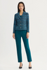Image of Ming Wang Heritage Fit Button Front Closure Tweed Knit Jacket - Deep Teal/Tranquil Blue