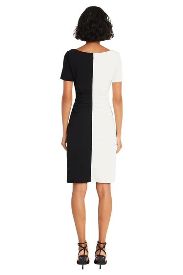 Maggy London Short Sleeve Color Block Sheath Cocktail Dress - Black/White *Take 35% Off*