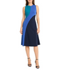 Image of Maggy London Sleeveless Color Block Scuba Crepe Fit & Flare Midi Dress - Navy/Blue/Teal