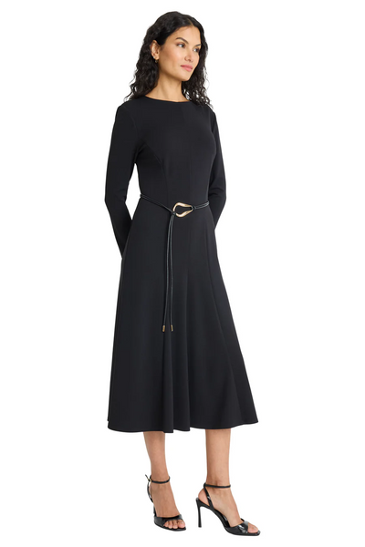 Maggy London Elea Long Sleeve Midi Dress with Belt - Black