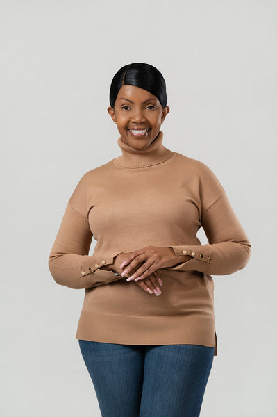 Metric Knits Button Cuff Turtleneck - Camel