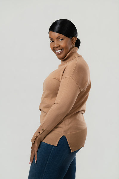 Metric Knits Button Cuff Turtleneck - Camel