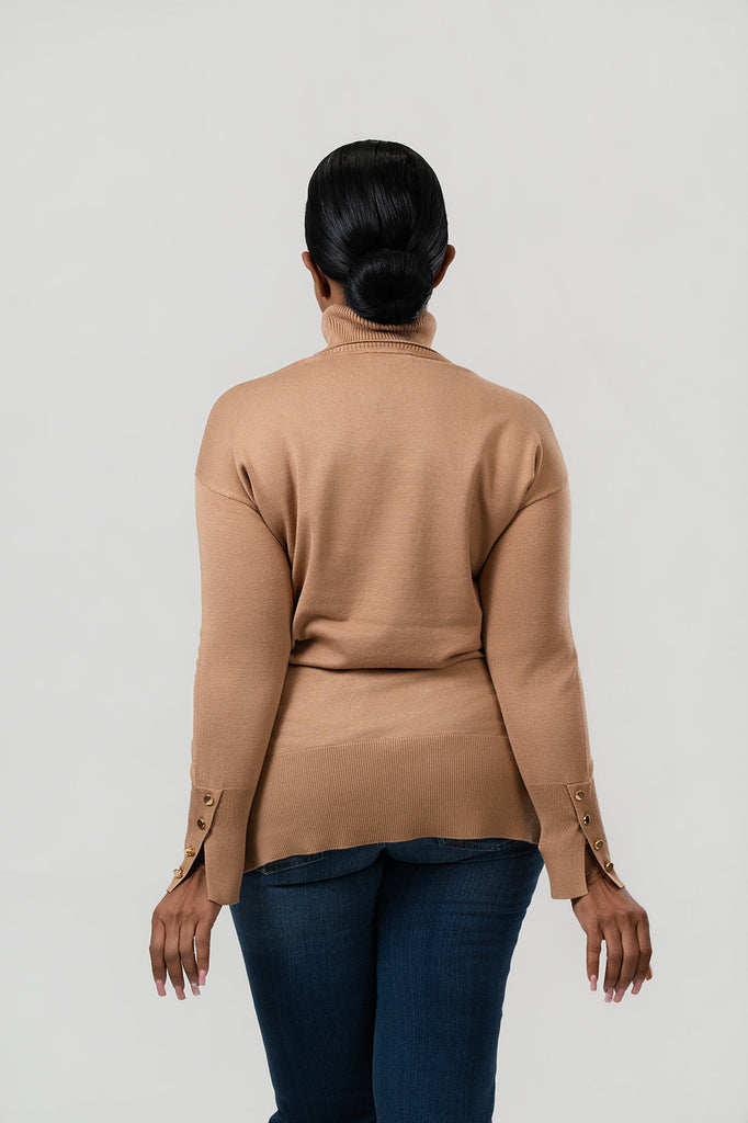 Metric Knits Button Cuff Turtleneck - Camel