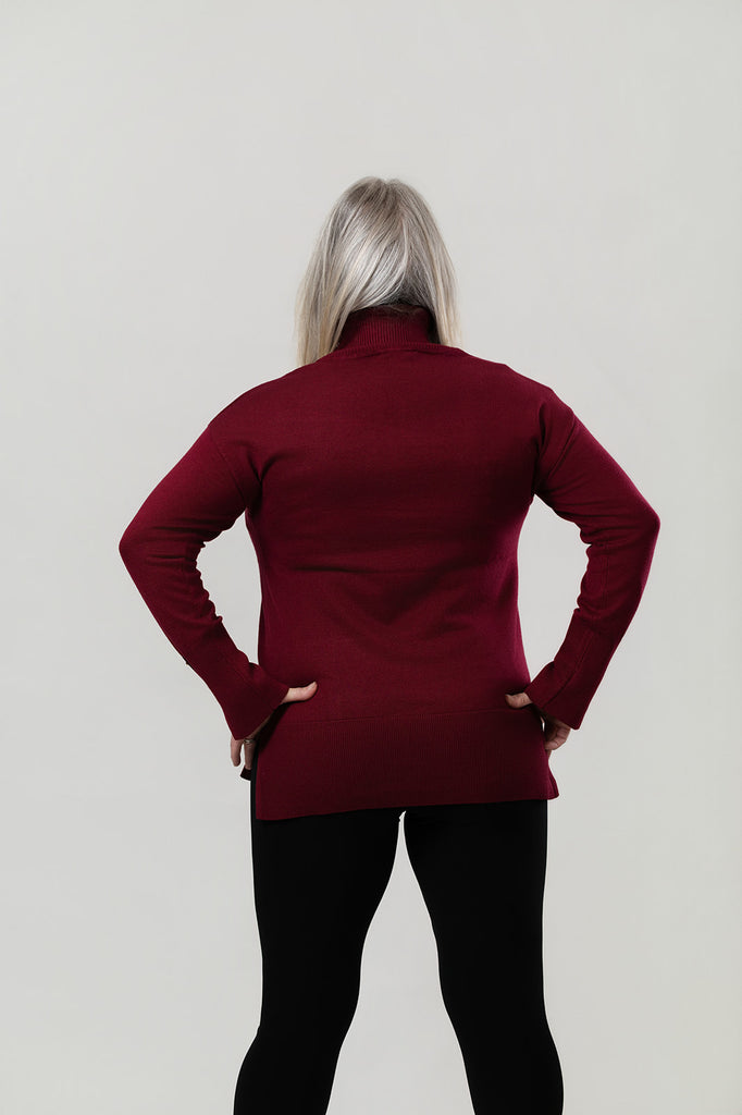 Metric Knits Button Cuff Turtleneck - Dark Cherry