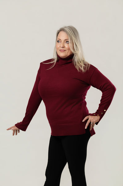 Metric Knits Button Cuff Turtleneck - Dark Cherry