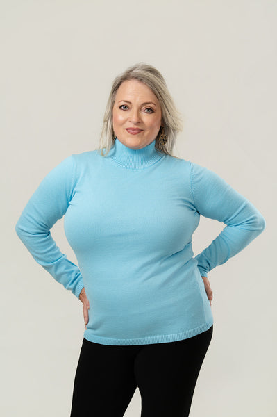 Metric Knits Mock Neck Sweater - Pacific Blue