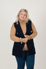 Image of Metric Knits Faux Double Breasted Open Front Sweater Knit Vest - Navy