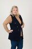 Image of Metric Knits Faux Double Breasted Open Front Sweater Knit Vest - Navy