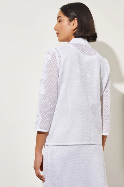 Ming Wang Plus Size Soutache Jacquard Knit Mandarin Collar Jacket - White