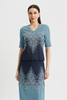Image of Ming Wang Short Sleeve V-Neck Linear Ombre Soft Knit Top - Indigo/Multicolor
