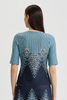 Image of Ming Wang Short Sleeve V-Neck Linear Ombre Soft Knit Top - Indigo/Multicolor