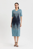 Image of Ming Wang Flared Linear Ombre Soft Knit Pull On Skirt - Indigo/Multicolor