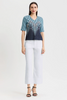 Image of Ming Wang Short Sleeve V-Neck Linear Ombre Soft Knit Top - Indigo/Multicolor