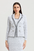Image of Ming Wang Heritage Faux Double Breasted Eyelash Trim Knit Jacket - White/Indigo